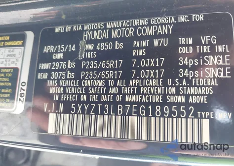 2014 Hyundai Santa Fe Sport 2.4L from USA, damaged, VIN 5XYZT3LB7EG189552